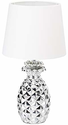Relaxdays lampa stołowa ananas, z kablem zasilającym, abażur z materiału, oryginalna, lampa dekoracyjna, wys. x : 47 x 25 cm, srebrno-biała
