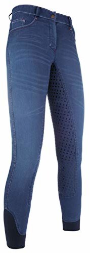 HKM HKM spodnie jeździeckie dla dorosłych Denim Easy-3/4 obszyte silikonem 6100, jeansowy niebieski, 128 11055-6100-0442