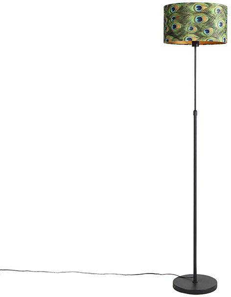 QAZQA Lampa podłogowa regulowana czarna klosz welurowy pawie oczka 35cm - Parte