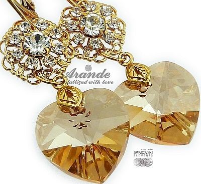 Swarovski Nowe Piękne Kolczyki Gold Heart Feel