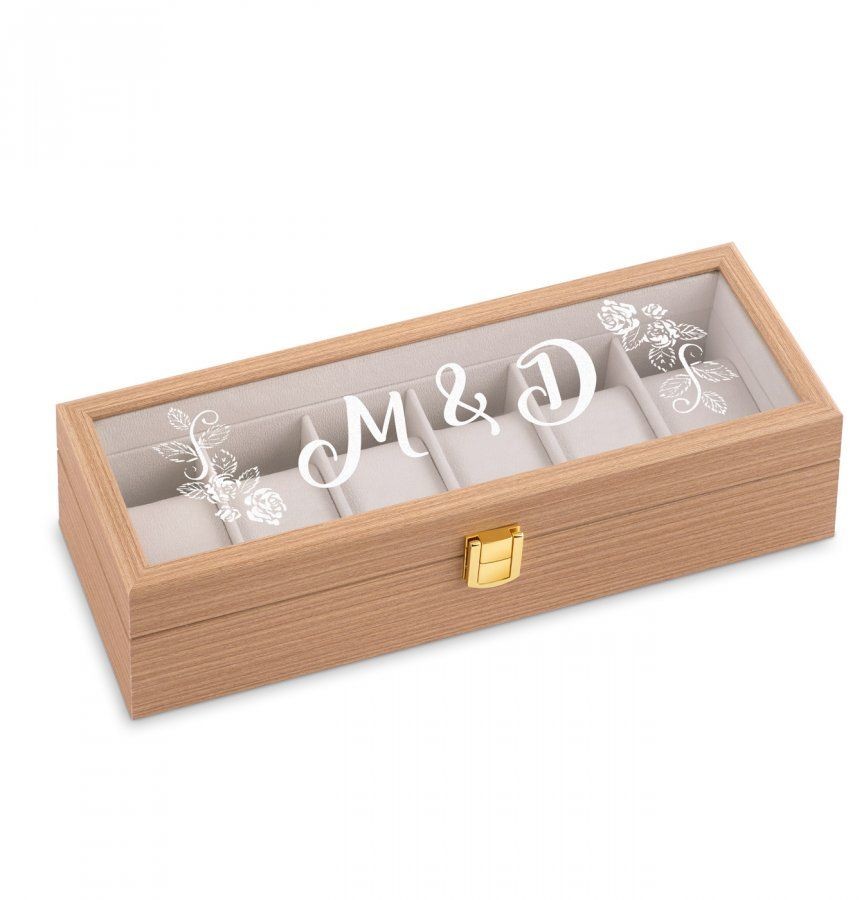Murrano Szkatułka drewniana prostokątna na 6 zegarków z grawerem inicjały dla SZKT-JD6-033
