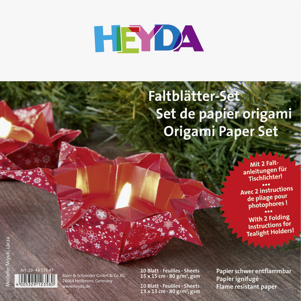 Heyda papier do origami, Lucia, kolorystyka czerwona, 30 arkuszy