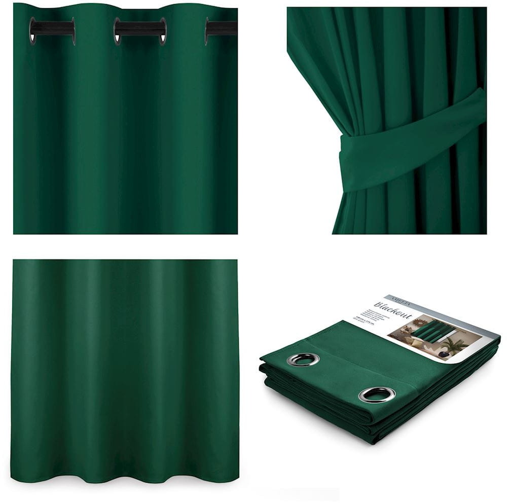 Amelia Home Zasłony zaciemniające 140x175 na przelotkach Blackout grube zielone