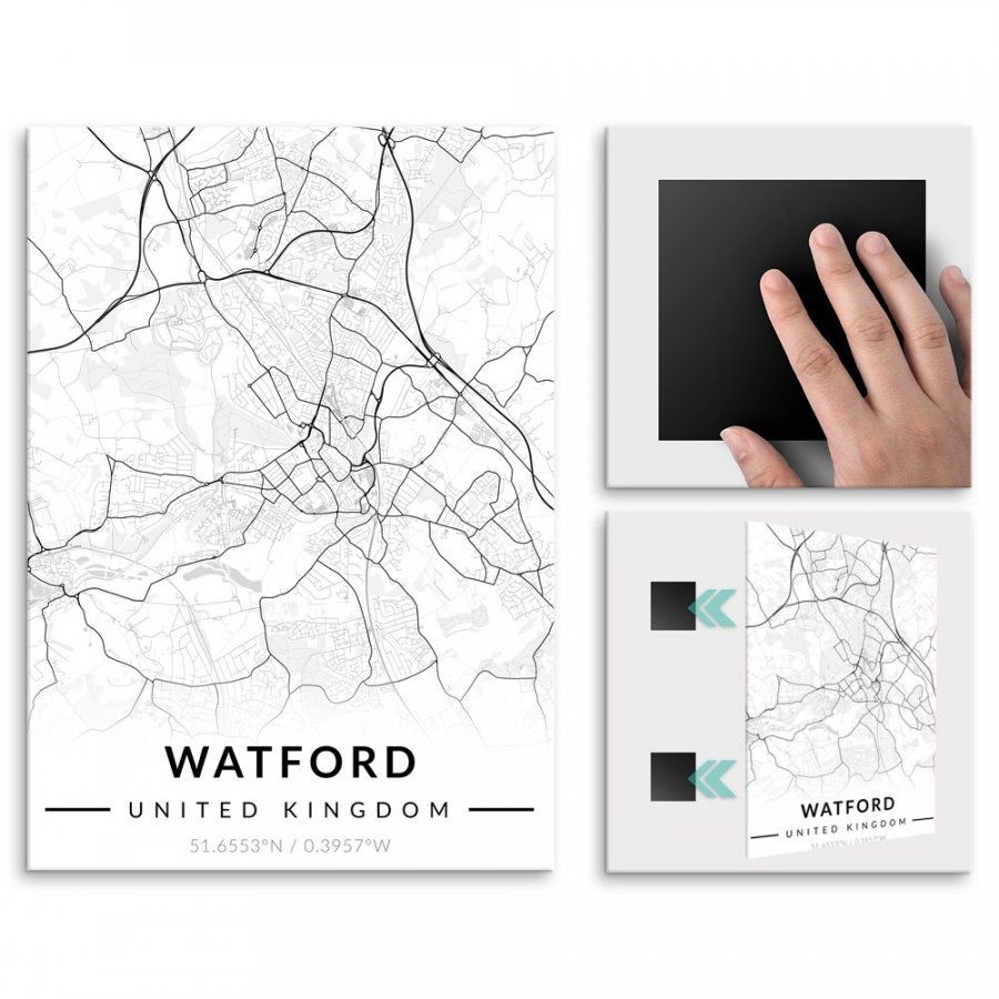Pix4home Plakat metalowy Mapa B&W Watford M POS-M-04386