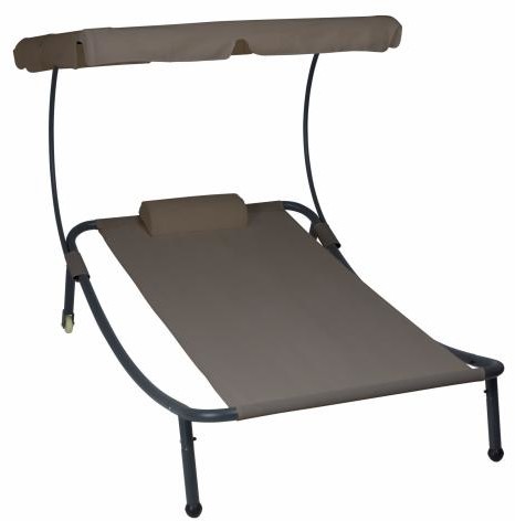 Divero TwójPasaż.pl Jednoosobowy leżak ogrodowy z daszkiem brązowy (ZGC34512)