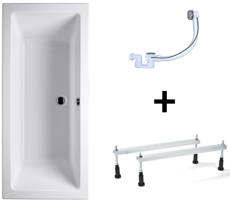 Riho Lusso Zestaw Wanna prostokątna 190x80 akrylowa z syfonem AMC55 i nóżkami biały BA59+560100200+01U