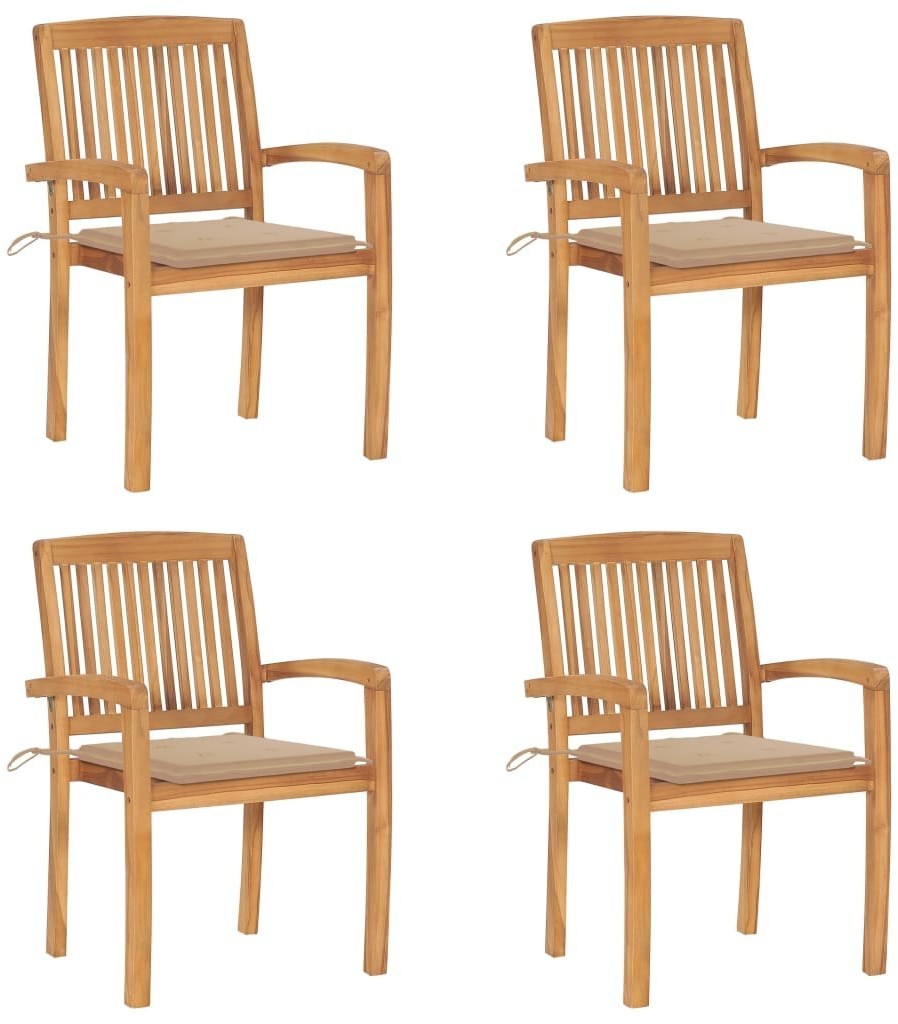 vidaXL Sztaplowane krzesła ogrodowe z poduszkami, 4 szt., tekowe! 3073213
