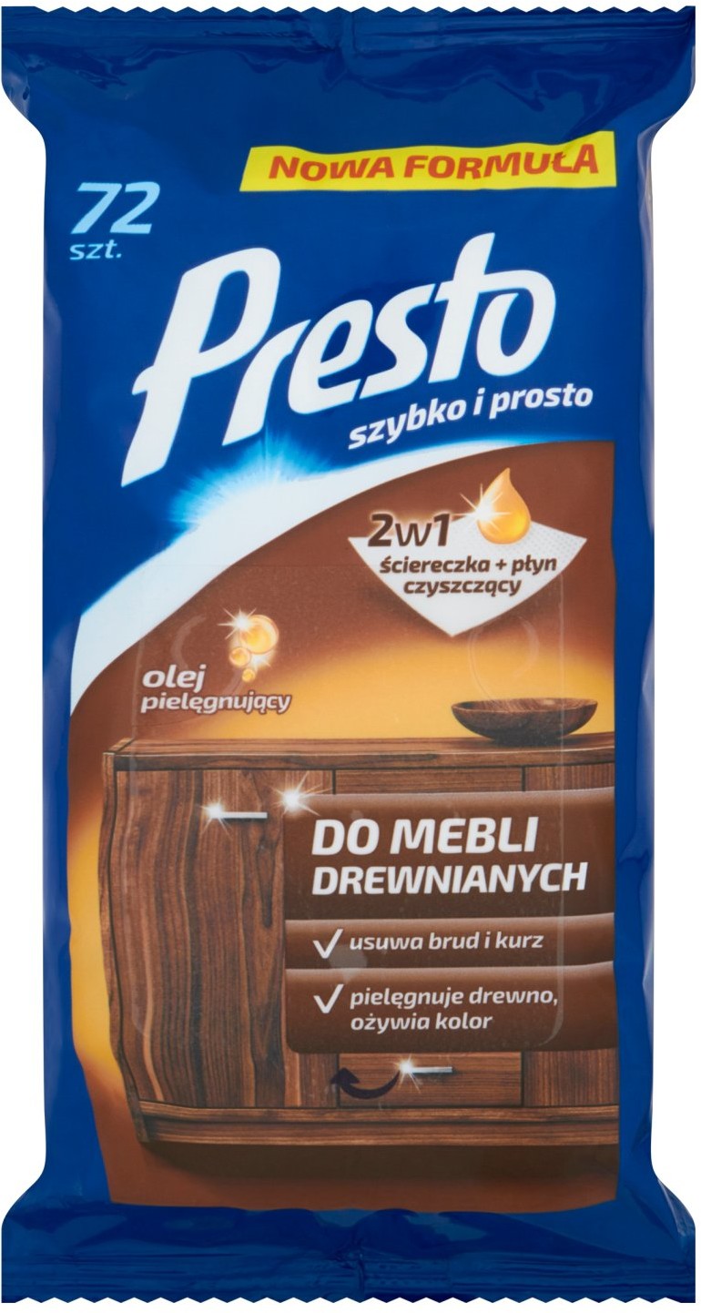PRESTO CLEAN Presto Ściereczki nawilżane do czyszczenia mebli drewnianych 72 sztuki