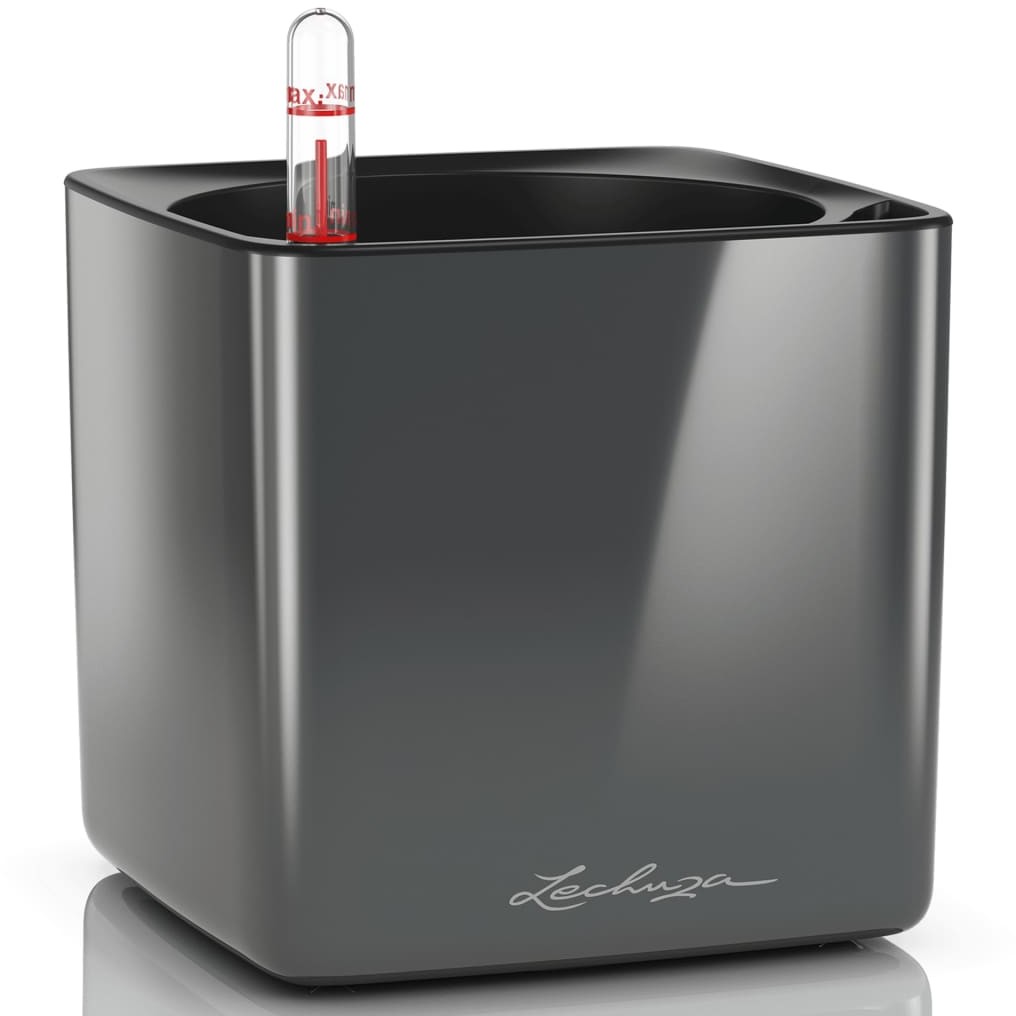 Lechuza Donica stołowa CUBE Glossy 14 ALL-IN-ONE, kolor węgla, połysk