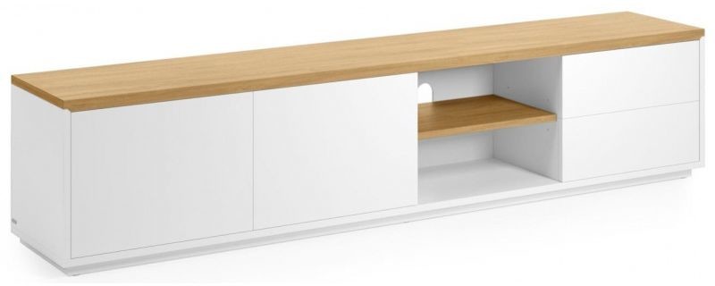 LaForma Szafka RTV z szufladami Abilen 200 cm biała fornir dębowy LM-N21-75