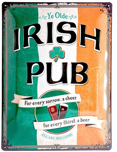 Art Nostalgic 23226 Open Bar Irish Pub, tabliczka blaszana, 30 x 40 cm 23226