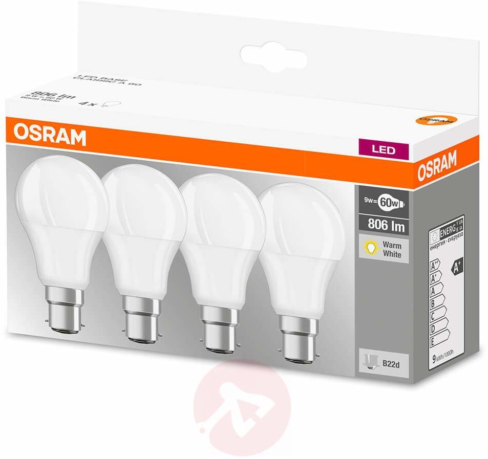 OSRAM Żarówka LED B22d 9W, ciepła biel, 806 lm, 4 szt.
