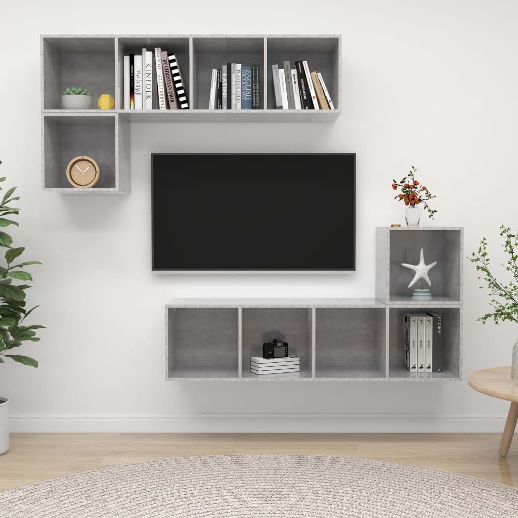 vidaXL Lumarko 4-częściowy zestaw szafek TV, szarość betonu, płyta wiórowa 3079812