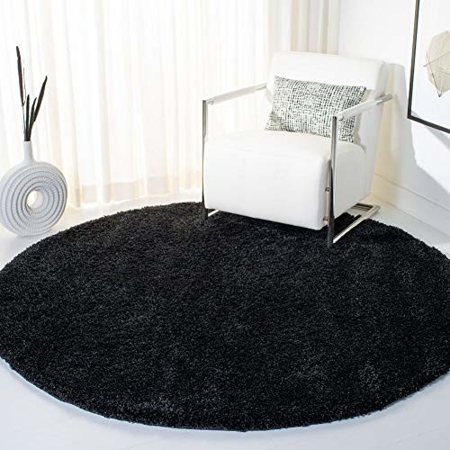 Safavieh Shaggy SG151, tkany dywan z polipropylenu okrągły, czarny, 121 x 121 cm