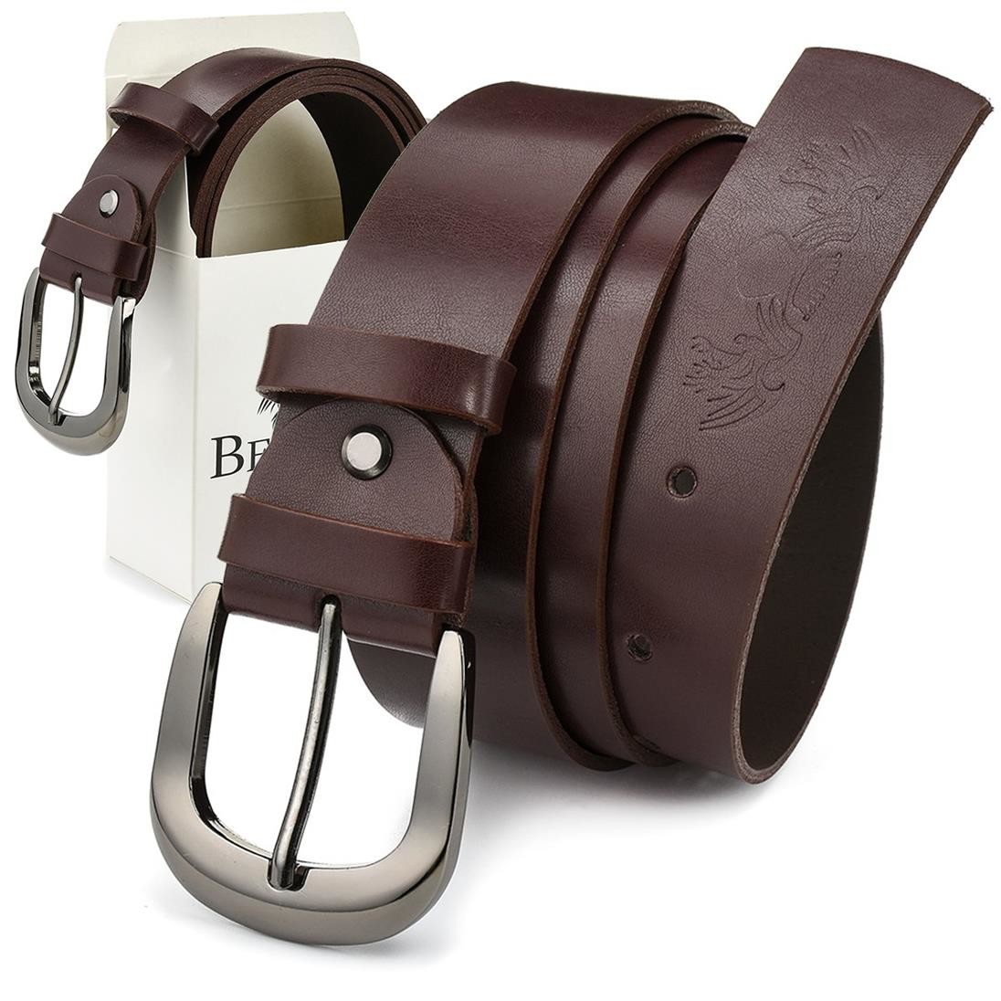 Beltimore Beltimore skórzany damski pasek do spodni 4 cm burgundowy A72 : Kolory - fioletowy, Rozmiar pasków - r.110-125 cm