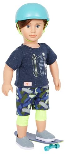 Our Generation Our Generatioin BD31328Z Lalka Theodore 46 cm Lalka z deskorolką i sukienkami ochronnymi do jazdy na deskorolce zabawka dla dzieci od 3 lat 45443 HCM BD31328Z