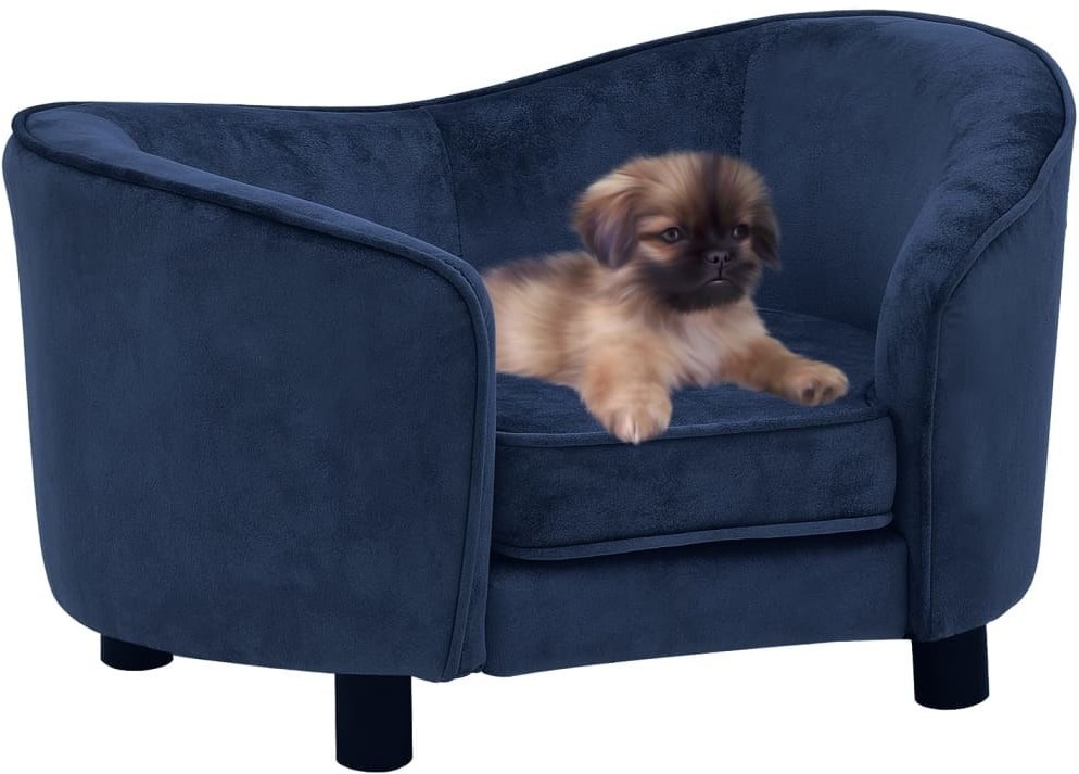 Sofa dla psa, niebieska, 69x49x40 cm, pluszowa