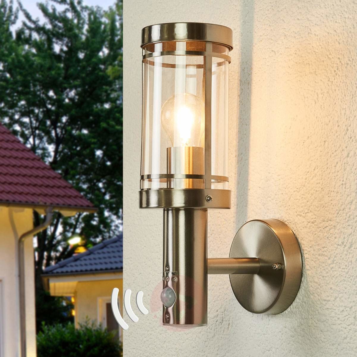 LAMPENWELT.COM Lampa ścienna Djori z czujnikiem, zewnętrzna