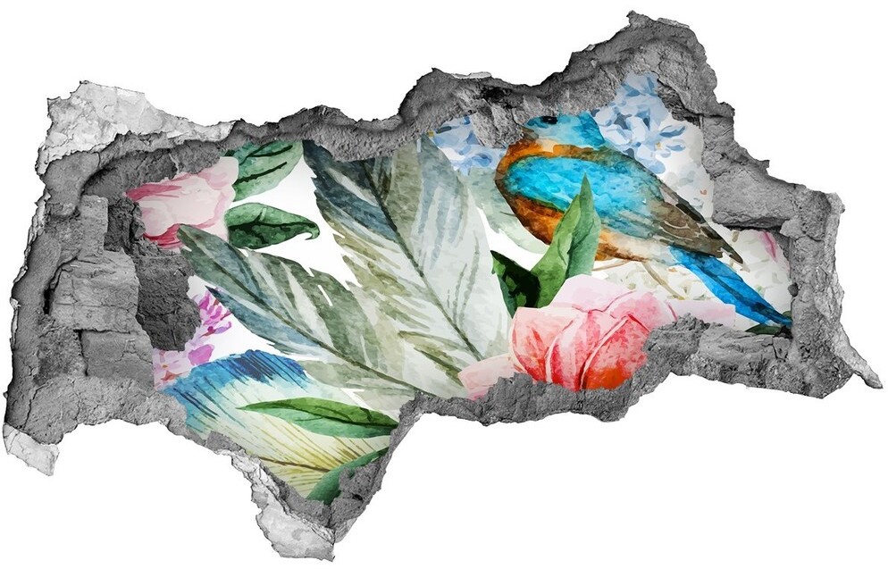 Wallmuralia.pl Dziura 3d fototapeta ścienna Kwiaty i ptaki
