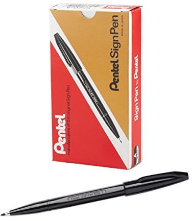 Pentel Sign Pen, końcówka z włókna, tusz czarny (S520-A), czarny S520A