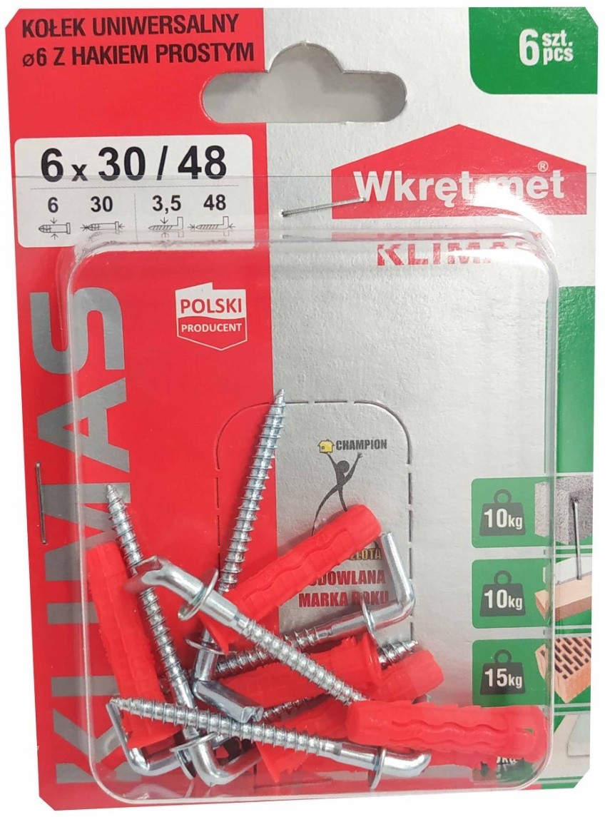 Wkręt-Met Blister Łącznik z Hakiem 6/30x48 Czerwony Prosty 6szt BSFXL-06030048 23813