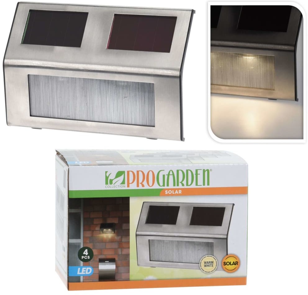 ProGarden Koopman Zestaw 4 ogrodowych lamp solarnych LED, stal nierdzewna DT2100250