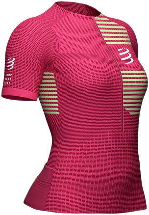 Compressport Triathlonowa koszulka kompresyjna damska TRI POSTURAL SS TOP różowo-zielona