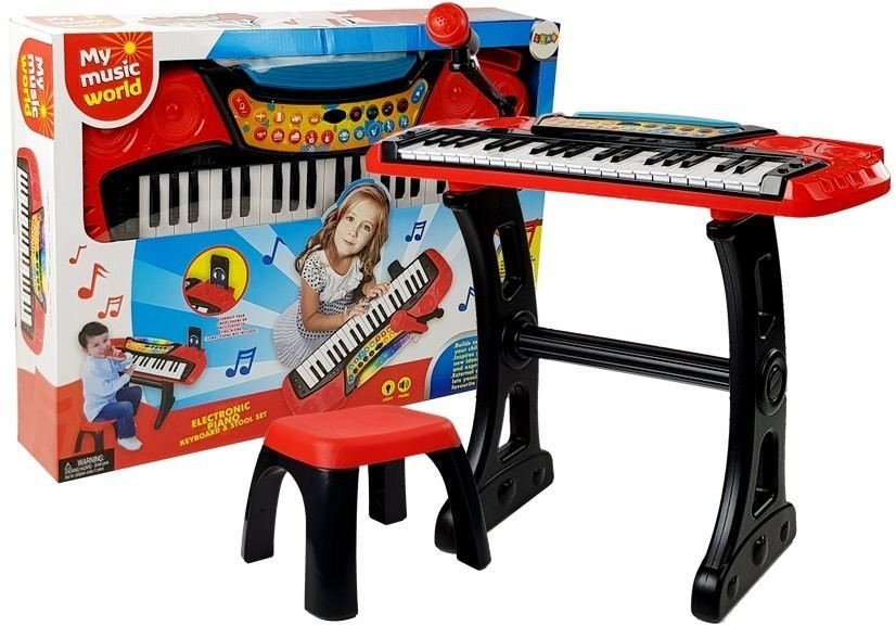 Import LEANToys Keyboard ze Statywem Krzesełkiem 37 Klawiszy Czerwony 7834