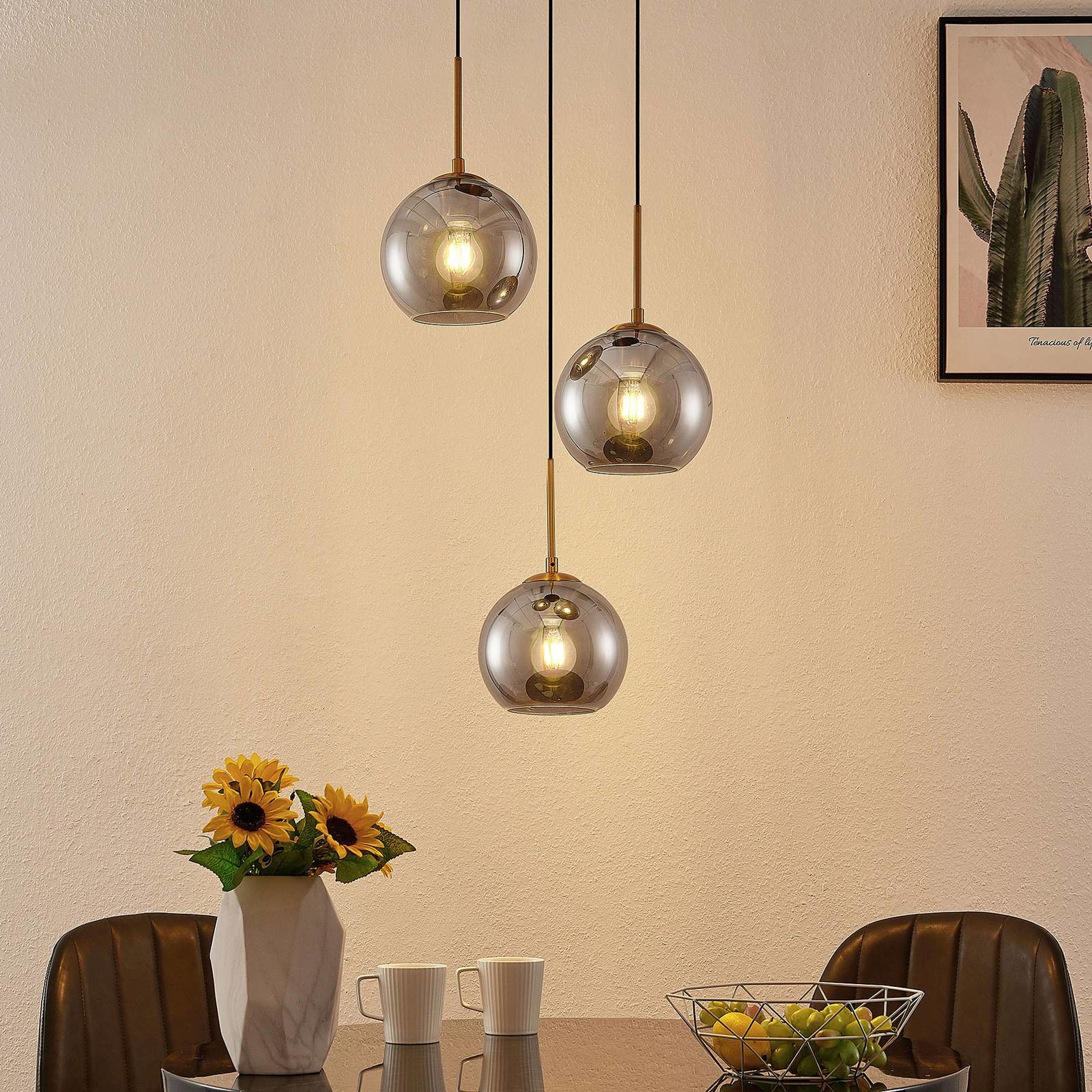 Lindby Jurian lampa wisząca dymiona brązowa 3-pkt.