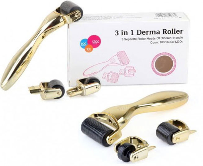 3x Derma Roller Ciało Twarz Oczy Dermaroller 3w1 Tytan Złoty T-DERMA-Z-GOLD