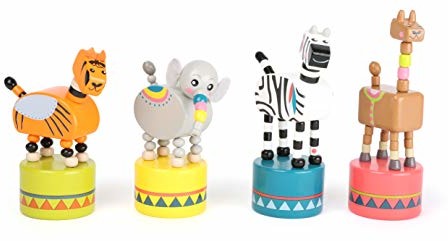 Small Foot by Legler Small Foot 11094 figurki do klamki Jungle z drewna, certyfikat FSC 100%, 12-częściowy zestaw z czterema różnymi Savannentieren, za naciśnięciem przycisku taniec zwierzęta luzem, ładny prezent dla gośc