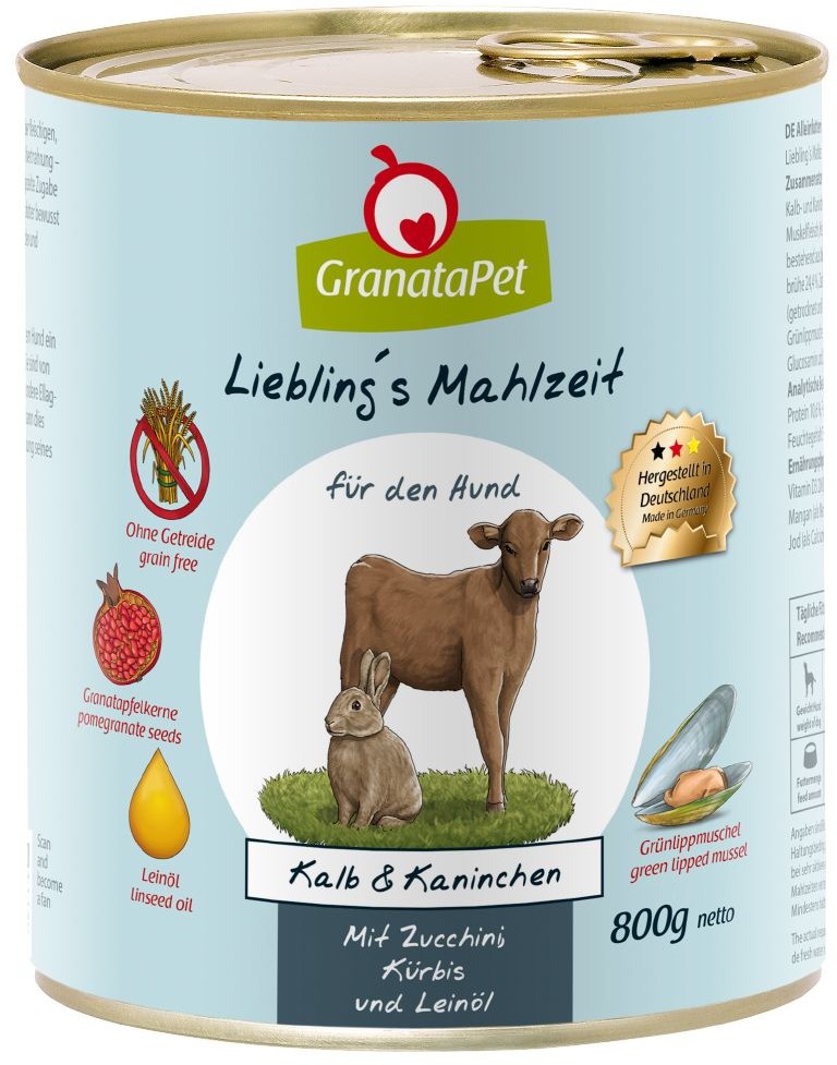 Granata Pet Pakiet Liebling's Mahlzeit, 12 x 800 g - Junior, indyk i królik z ziemniakami, pasternakiem, marchwią i olejem z łososia