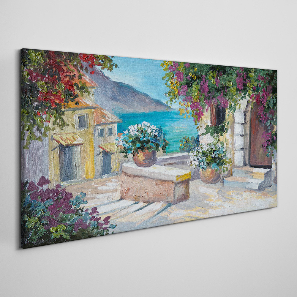 PL Coloray Obraz Canvas Miasto Kwiaty Niebo 140x70cm