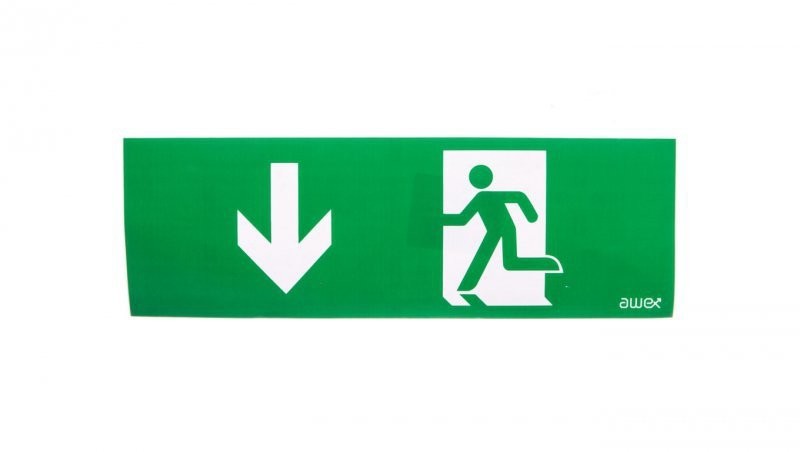 AWEX Piktogram 100x300 PM26 strzałka dół człowiek w drzwiach logo ISO7010) PM26