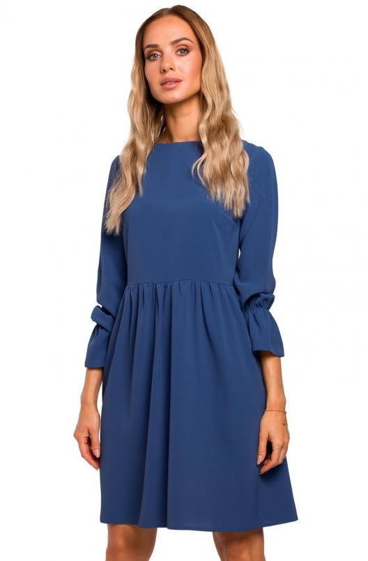 SukienkiShop Sukienka oversize elegancka rozkloszowana z falbaną niebieska - SukienkiShop