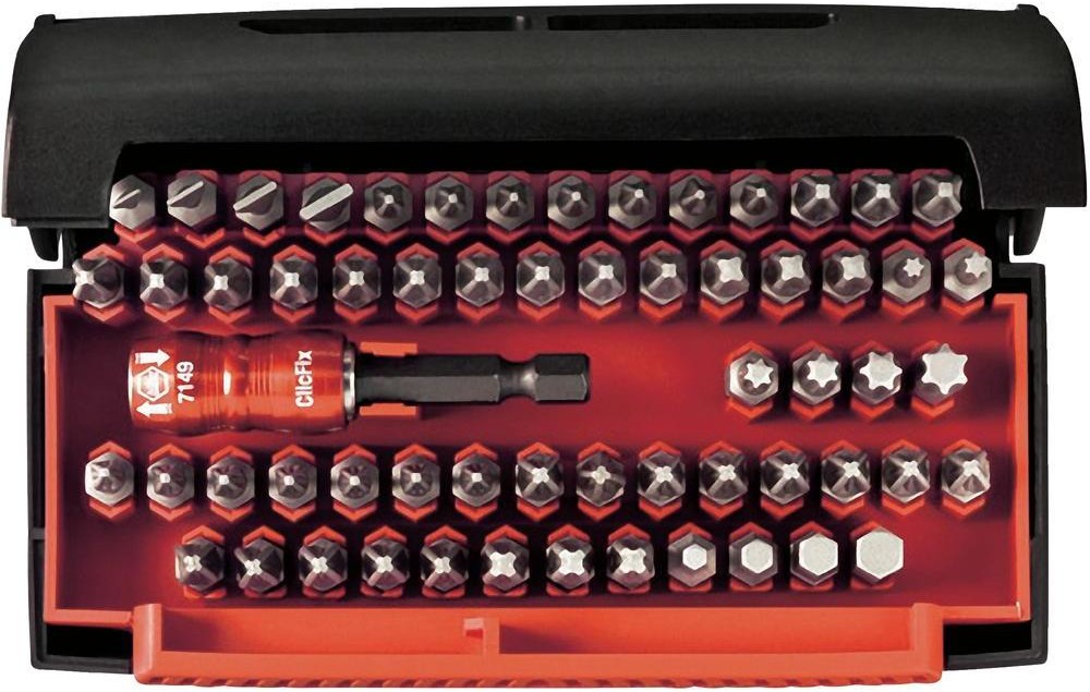 Wiha Bity Bit Collector 07943 płaski krzyżakowy Phillips krzyżakowy Pozidriv wewnętrzny sześciokąt TORX stal chromowo-wanadowa 61 szt Bit Collector