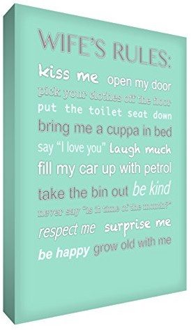 Art Feel Good 36 x 24 cm, bardzo duża, A1 Wife kroki Rules, obraz na blejtramie, różne czcionki, zielony miętowy WR2436-03