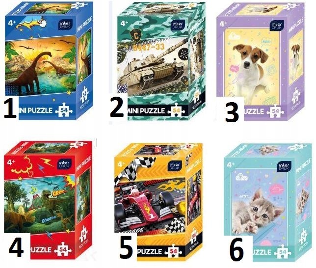 Mini puzzle 54 elementy Dinozaury flamingi kotki