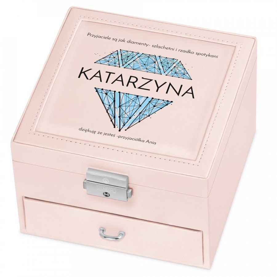 Murrano Szkatułka na Biżuterię Różowa z Nadrukiem Diamenty SZKT-BR-007