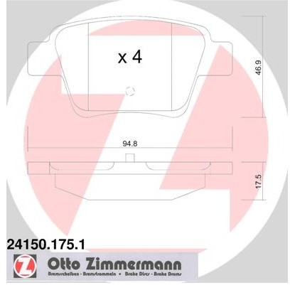 ZIMMERMANN Zestaw klocków hamulcowych, hamulce tarczowe 24150.175.1
