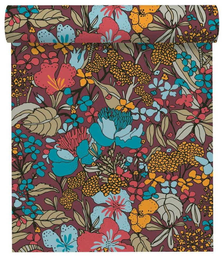 Tapeta Floral Impression 377563 bordowa winylowa na flizelinie