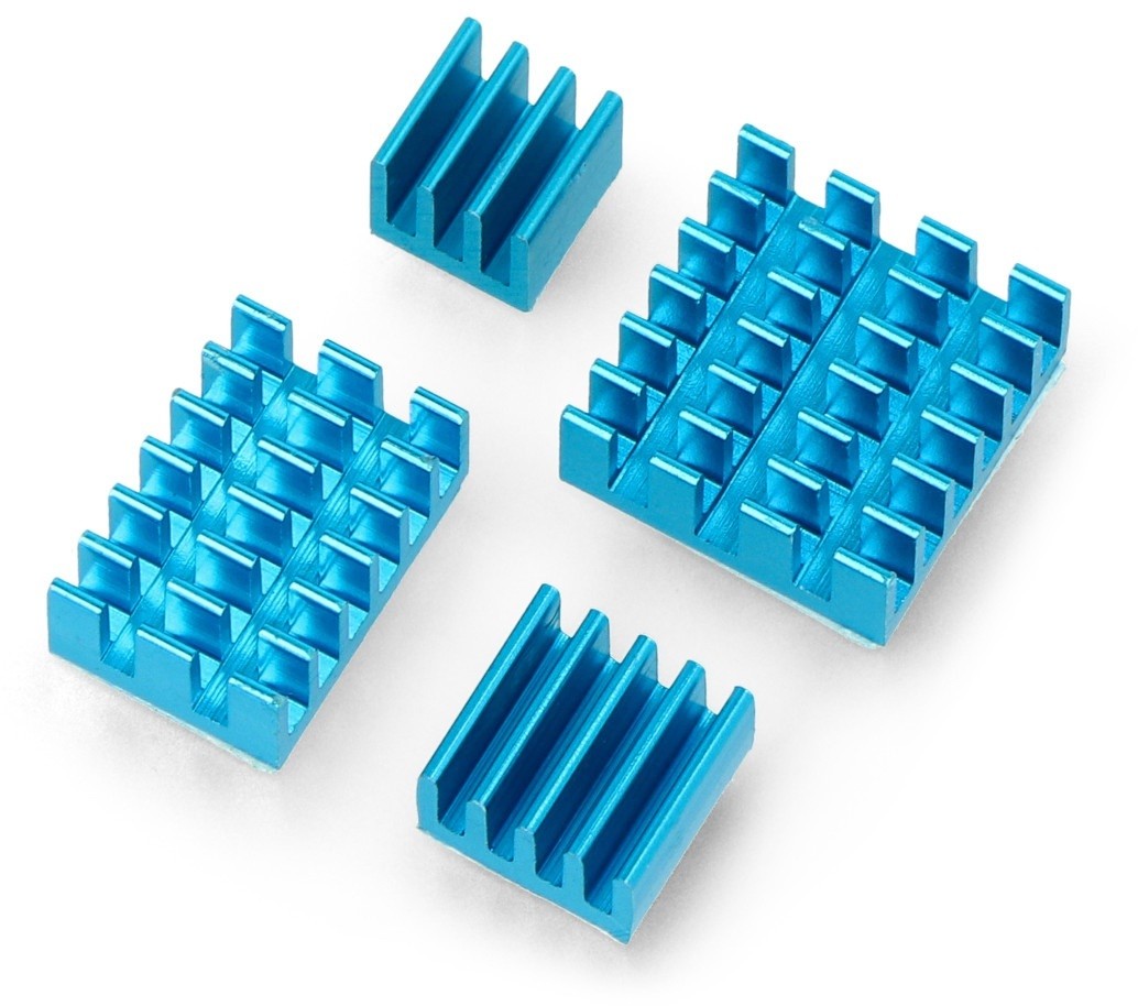 Raspberry Pi OEM Zestaw radiatorów do 4B - z taśmą termoprzewodzącą - niebieskie - 4szt. DNG-18748