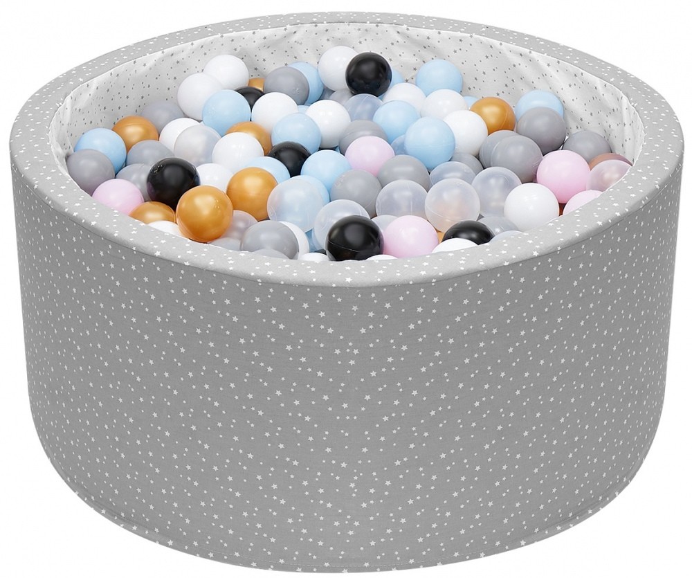 TUPPI Basenik z kulkami piłeczkami piłkami dla dzieci niemowląt 90x40 - 200 kulek - Biały gwiazdozbiór na szarym tle
