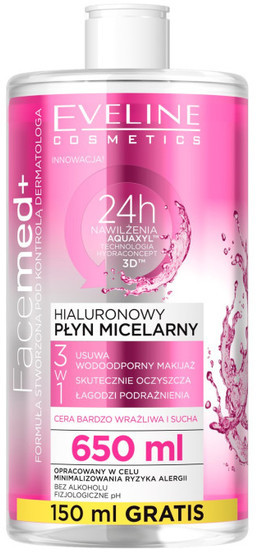 Eveline FACEMED HIALURONOWY PŁYN MICELARNY 3W1 650ml