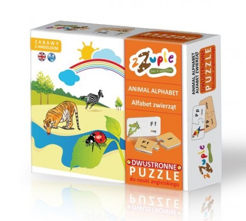 zzuple DWUSTRONNE PUZZLE DO NAUKI ANGIELSKIEGO - ALFABET ZWIERZĄT ANIMAL ALPHABET