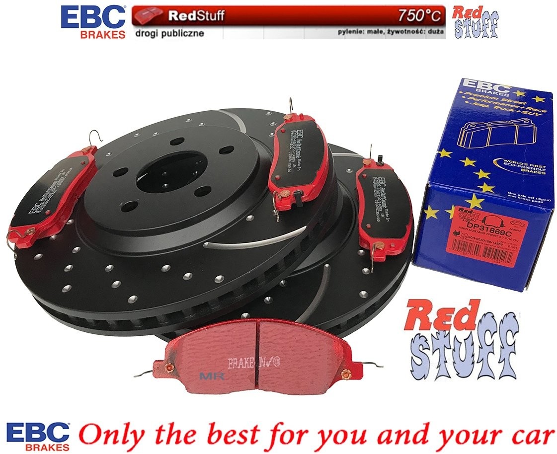 EBC Brakes Przednie CERAMICZNE klocki RedStuff + NAWIERCANE NACINANE tarcze hamulcowe EBC seria GD 316mm Ford Mustang 2005-2014 GD7255+DP31869C