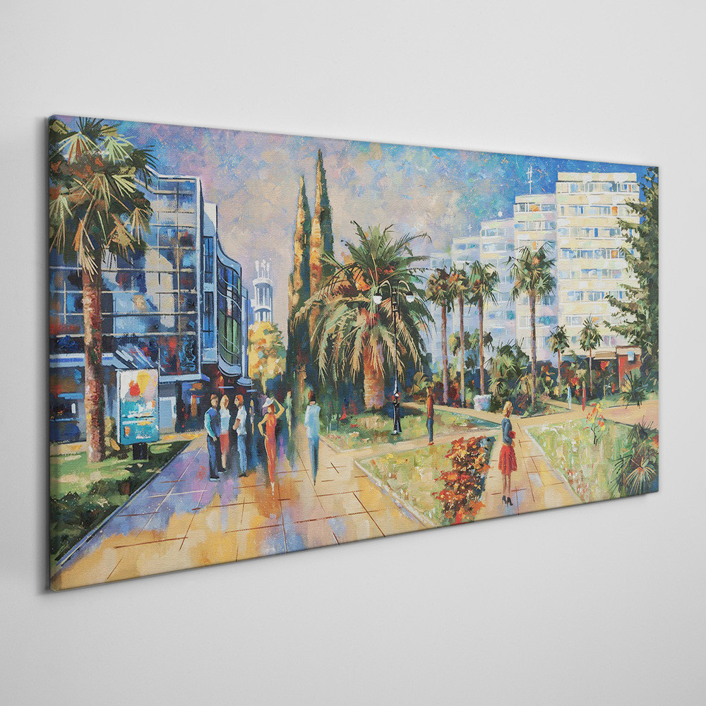 PL Coloray Obraz Canvas Malarstwo miasto drzewa 140x70cm
