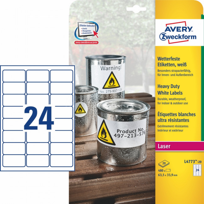 Avery Zweckform Zweckform Heavy Duty A4 63,5 x 33,9 mm (L4773-20)