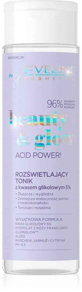 Eveline cosmetics Beauty & Glow Acid Power! Rozświetlający Tonik z Kwasem Glikolowym 5% 200ml EVEL-4966