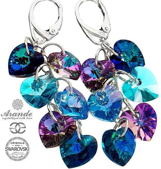Swarovski piękne długie kolczyki SERCA SREBRO